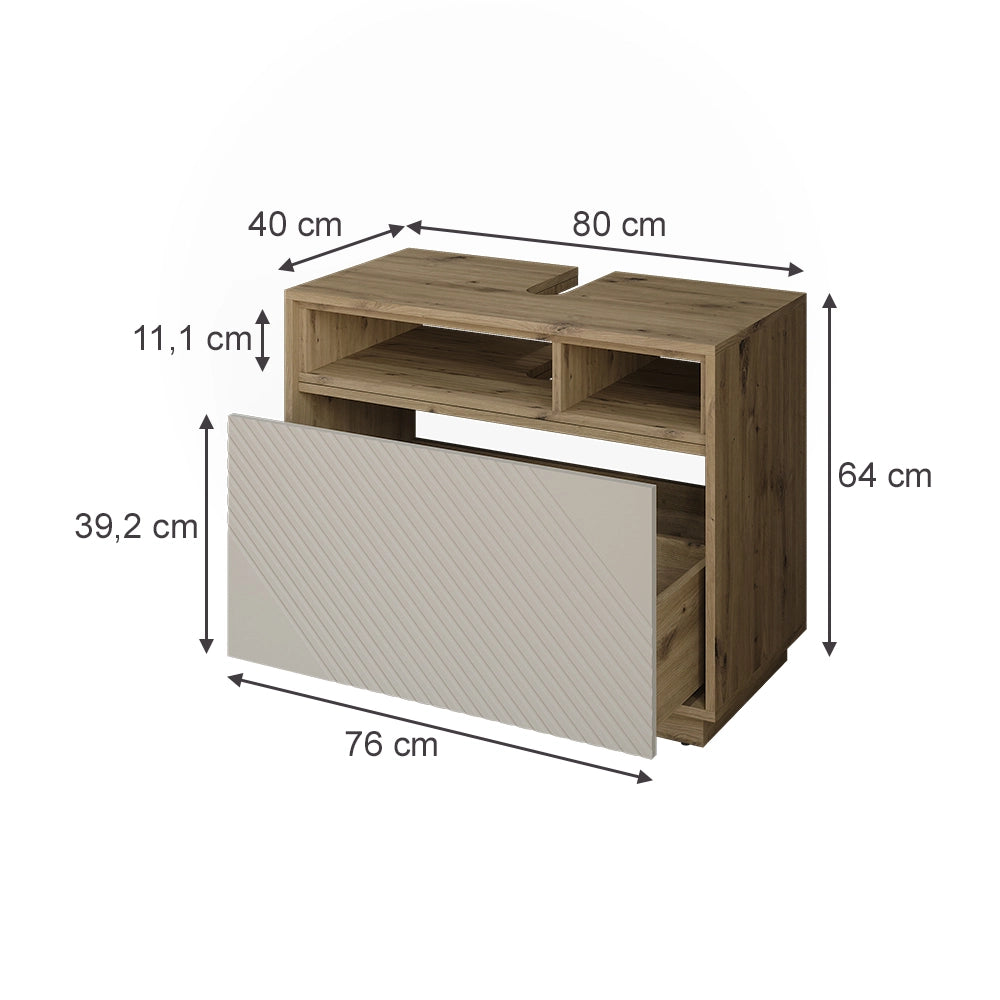 Mobile sottolavabo per bagno Beatrice Cachemire/Rovere artigianale 80 x 64 cm con cassetto Vicco