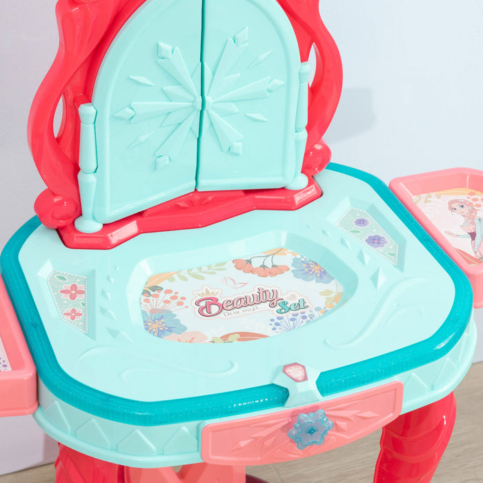 Specchiera Giocattolo per Bambini con Sgabello Luci e Accessori 57x34x76 cm Multicolore