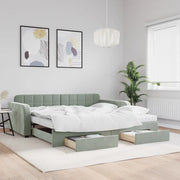 Divano Letto Estraibile Cassetti Grigio Chiaro 100x200 Velluto