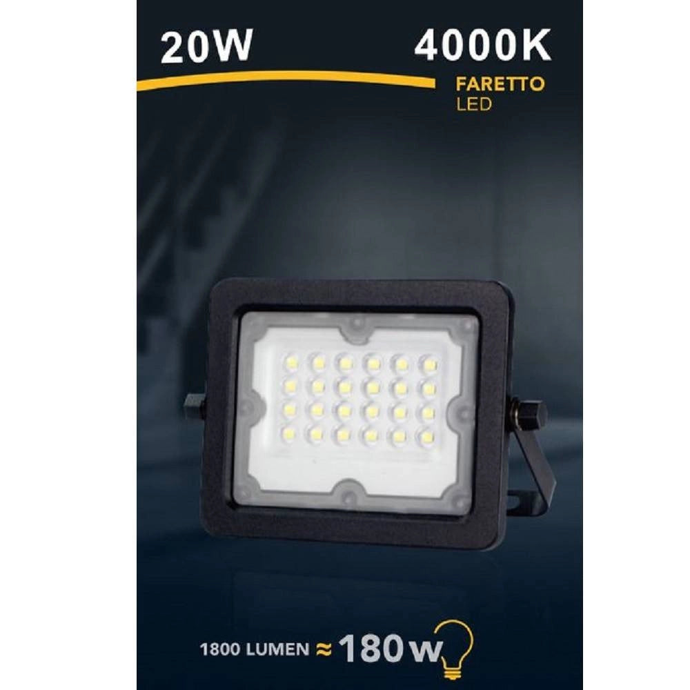 Trade Shop - Faretto Led Proiettore Slim Esterno Nero 20w Ip65 Luce 4000k 6500k 3000k Fs20w-n -