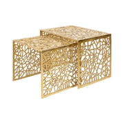 Tavolini bassi nidificati METRIX dorati – Tavolini bassi design in alluminio con motivi geometrici