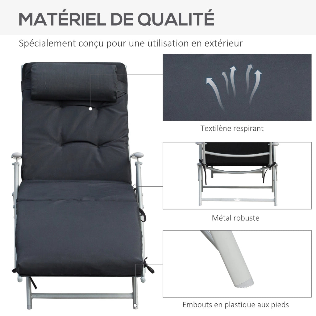 Chaise Longue Pieghevole con Materasso ¨C Minimal ¨C Nero Textilene Poliestere