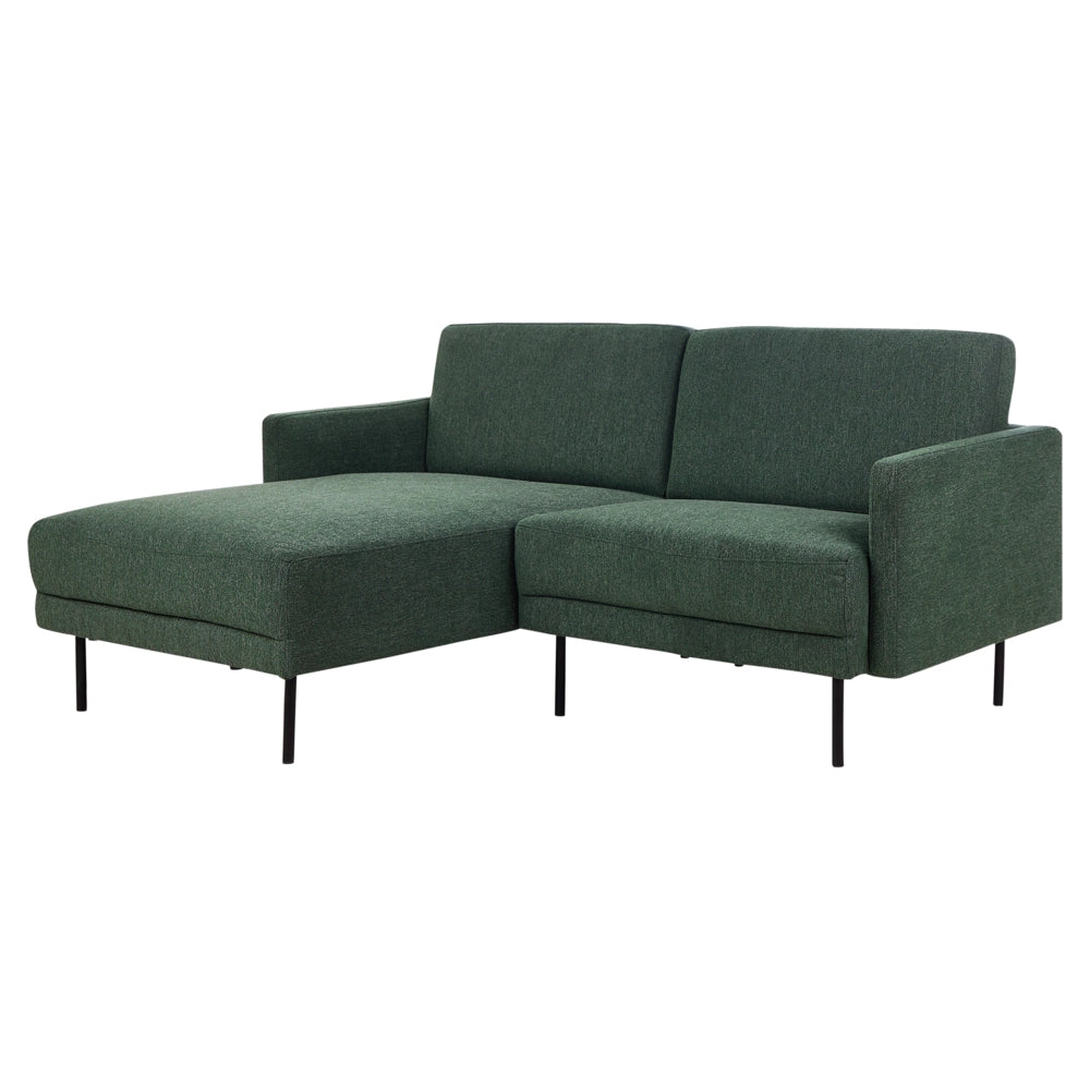Divano angolare in poliestere verde scuro 192 x 155 Divano a 2 posti imbottito con gambe in metallo, tessuto e schienale imbottito, moderno e minimalista