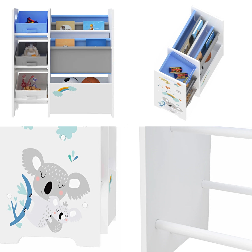 Scaffale portaoggetti per bambini con 3 scomparti aperti bianco/grigio/blu 03_0006995