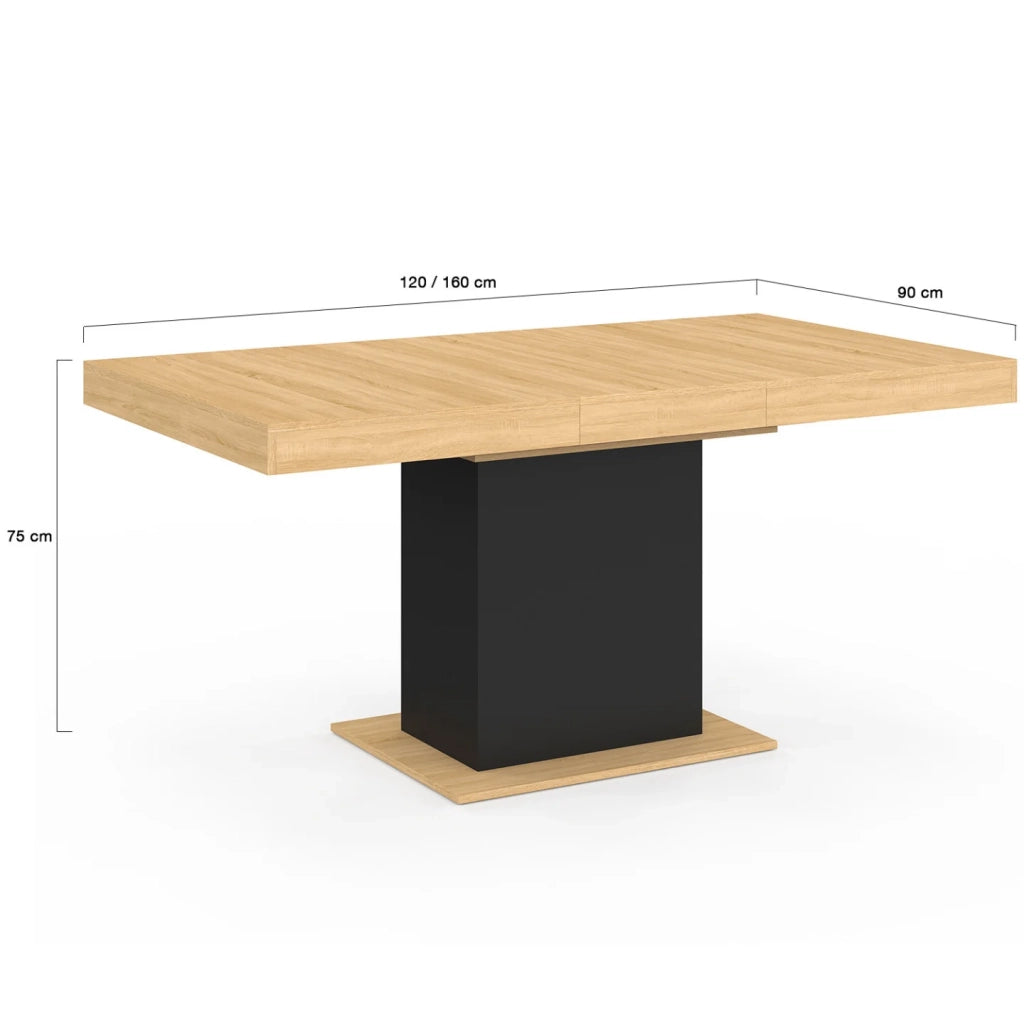 IDMarket - EDEN Tavolo da pranzo rettangolare allungabile per 4-6 persone, legno e nero 120-160 cm