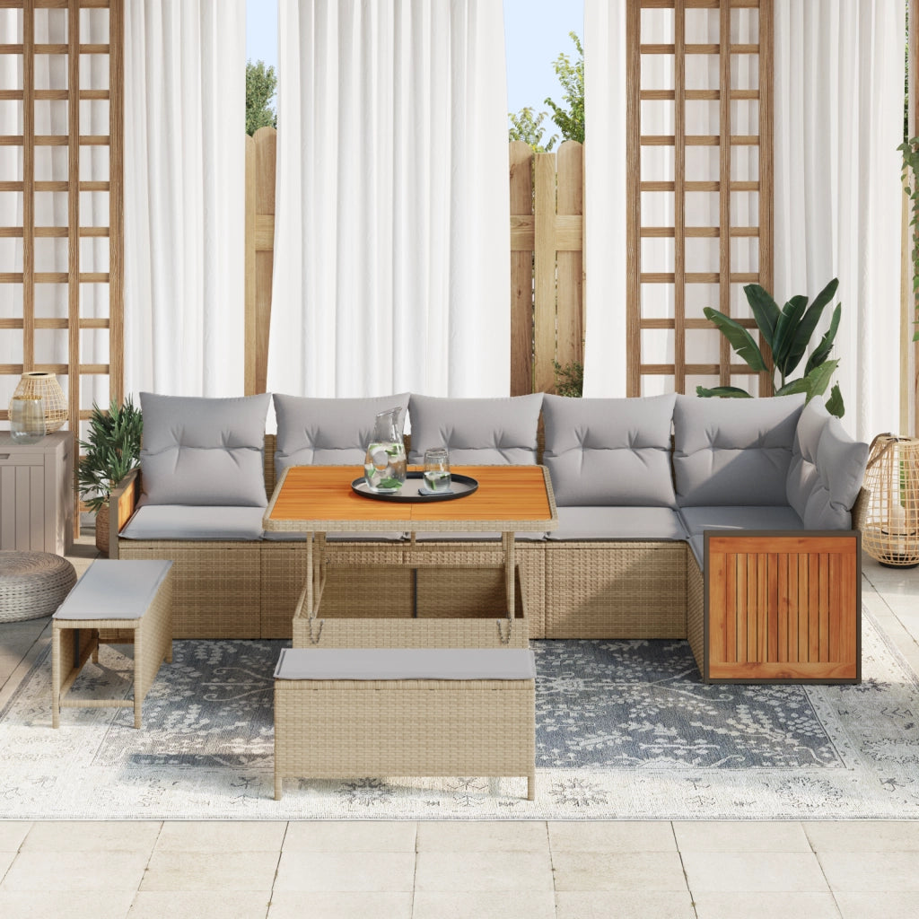 Set Divano Giardino 9 Pezzi con Cuscini Beige Rattan Sintetico Acacia
