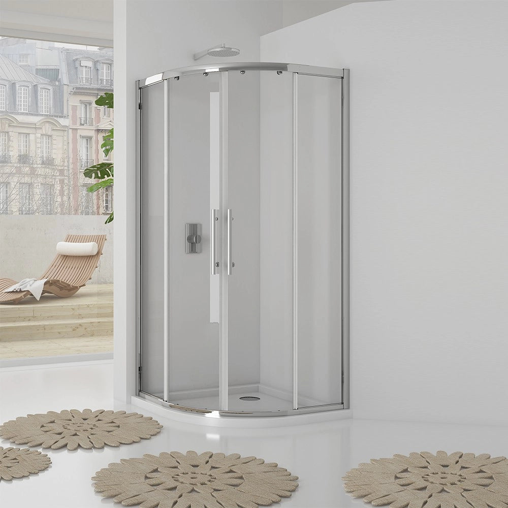 Box doccia semicircolare 87-89*87-89 cm new plus,vetro trasparente 6 mm, 1,95 h, cerniere sganciabili