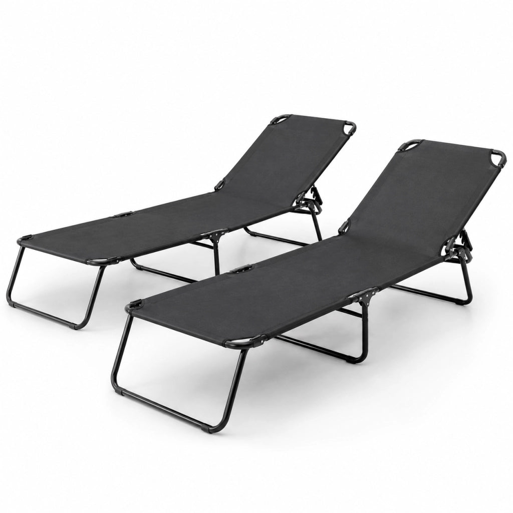 Set 2 Sdraio Mare Pieghevoli Senza Tettuccio Leggere E Portatili Schienale Regolabile Telaio In Acciaio Con Telo Traspirante Ideali Per Spiaggia Campeggio Giardino 24 x 187 x 53 Cm Nero