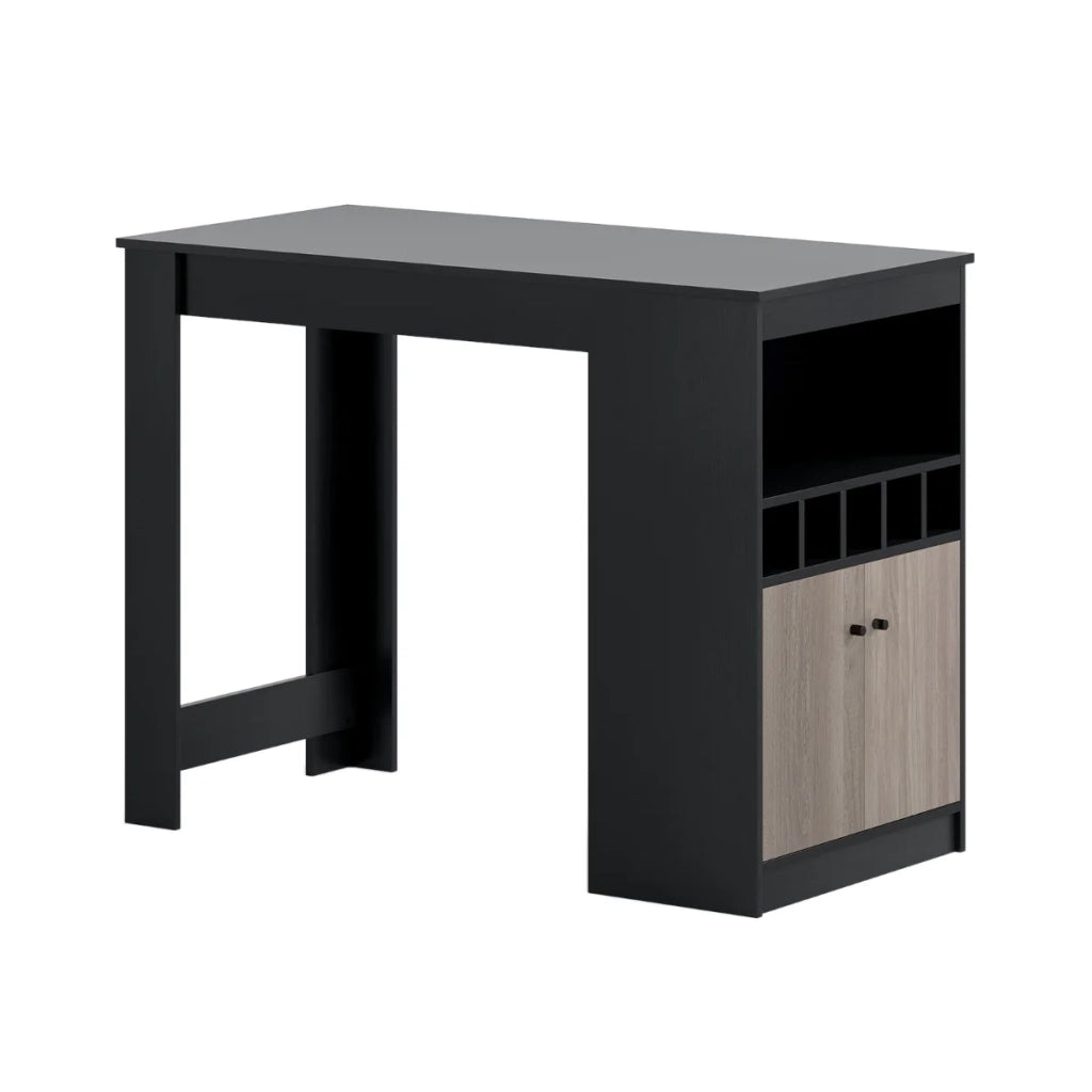 Tavolo angolare da bar 120 x 60 x 91,5 cm con pratico vano portaoggetti e portabottiglie di design in MDF nero 20_0013899