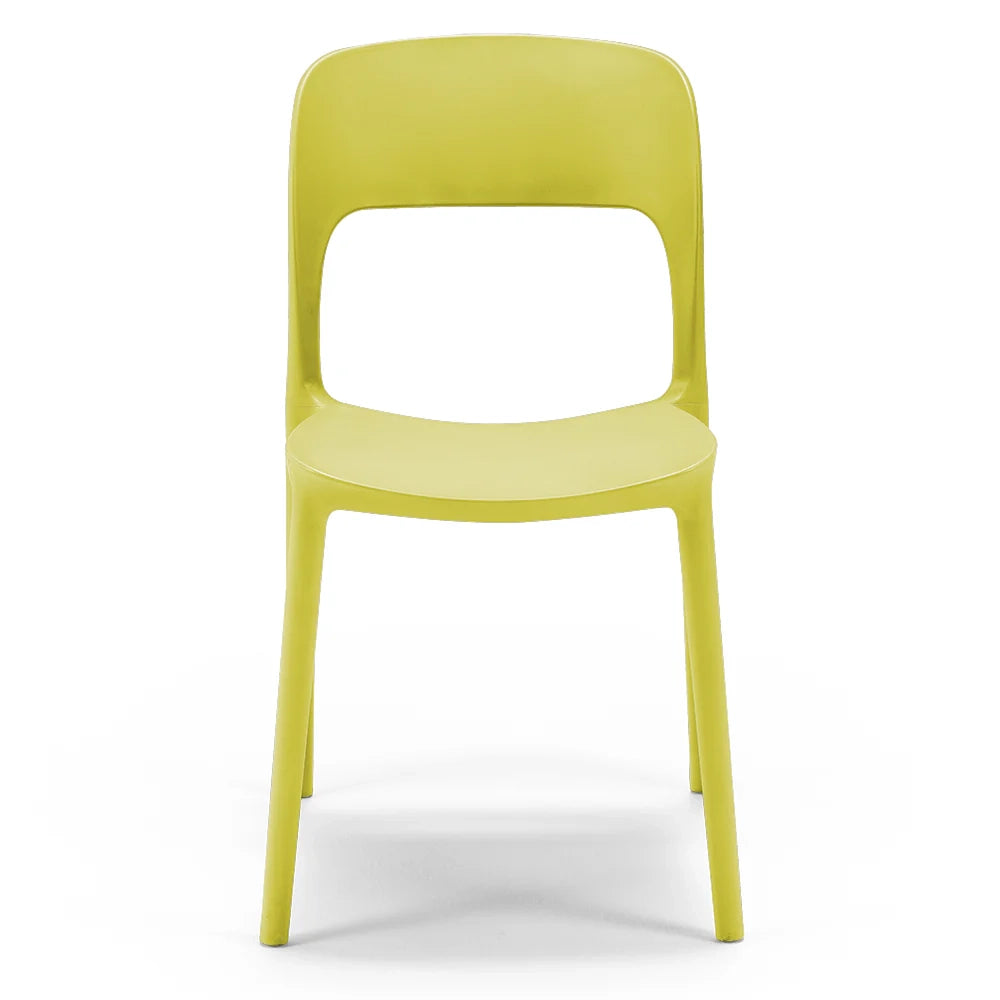 Set 4 sedie in polipropilene KATE, impilabile, resistente ai raggi UV, design moderno, ideale per sala da pranzo, cucina, sala d’attesa, bar, ristoranti o da esterno, colore Giallo Lime