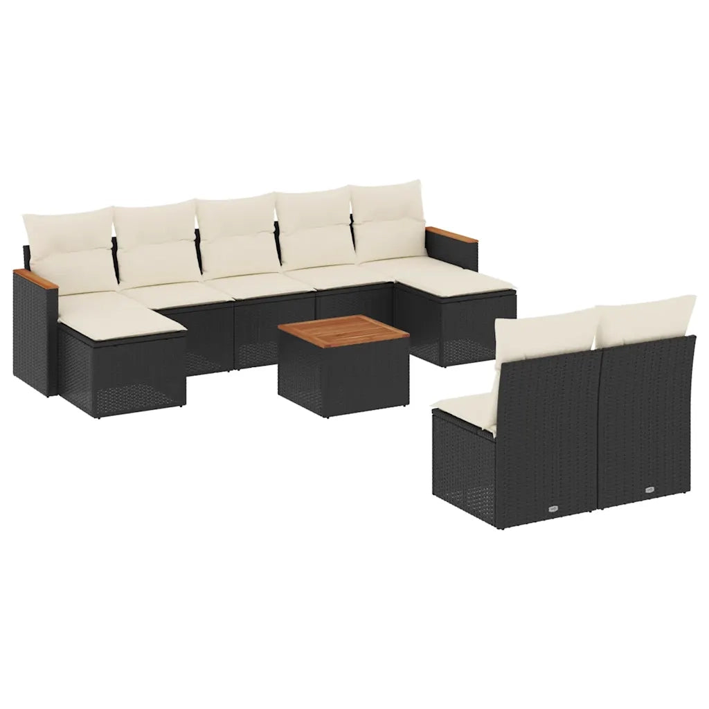 Set Divani da Giardino 10pz con Cuscini in Polyrattan Nero