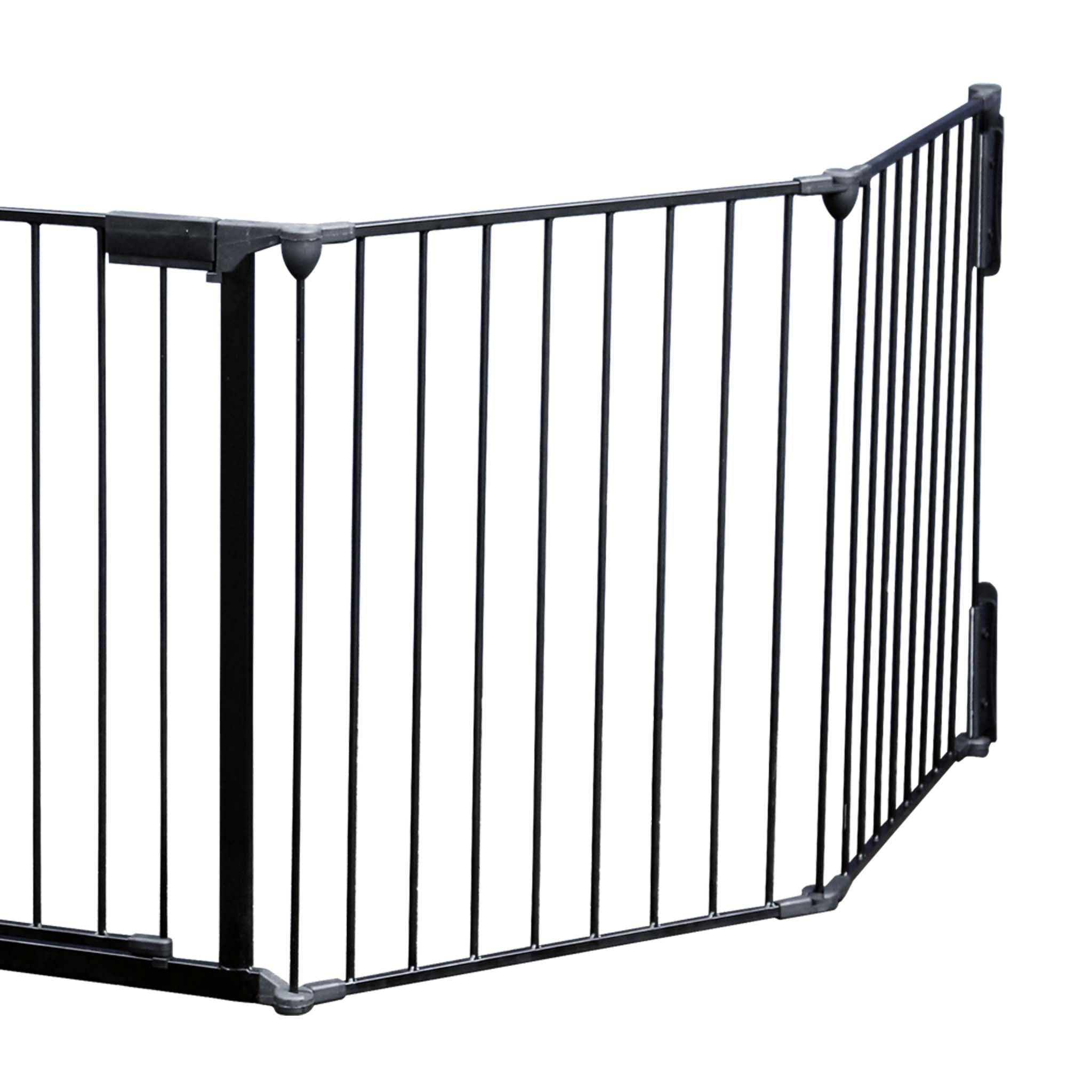 Cancelletto bambini per camino e stufa, nero, 5 elementi, 310 cm, montaggio a parete, Barriera per caminetto