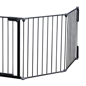 Cancelletto bambini per camino e stufa, nero, 5 elementi, 310 cm, montaggio a parete, Barriera per caminetto