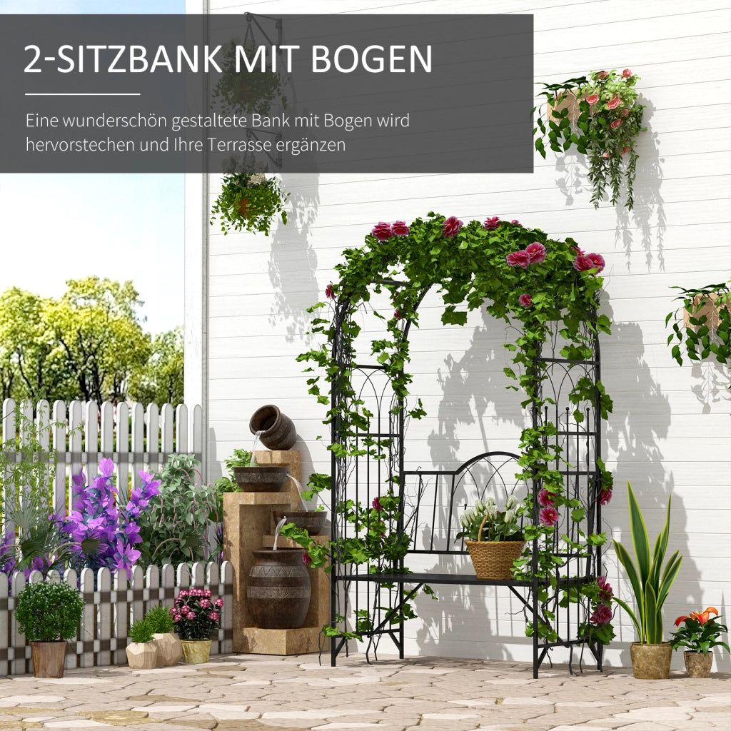 Arco da Giardino Metallico con Panchina ¨C zephmum ¨C Nero 115x59x203 cm