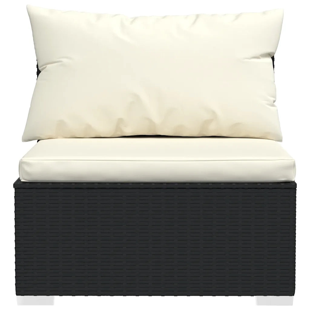Divano Centrale da Giardino con Cuscini in Polyrattan Nero 317493
