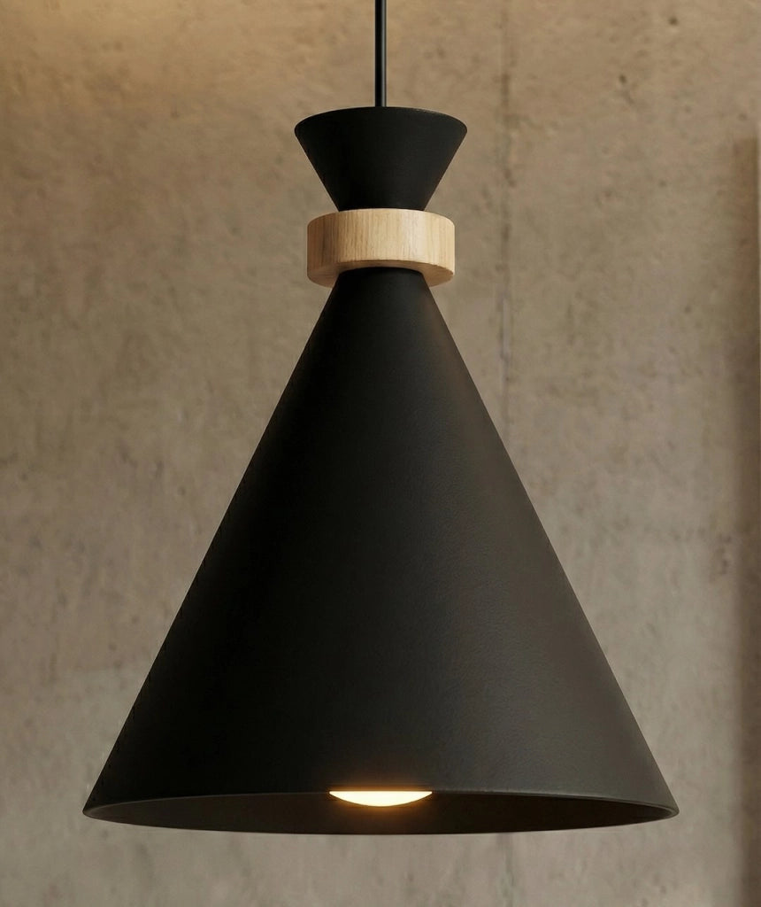 Lampada a sospensione ZERO nera 3xE27 legno Emibig