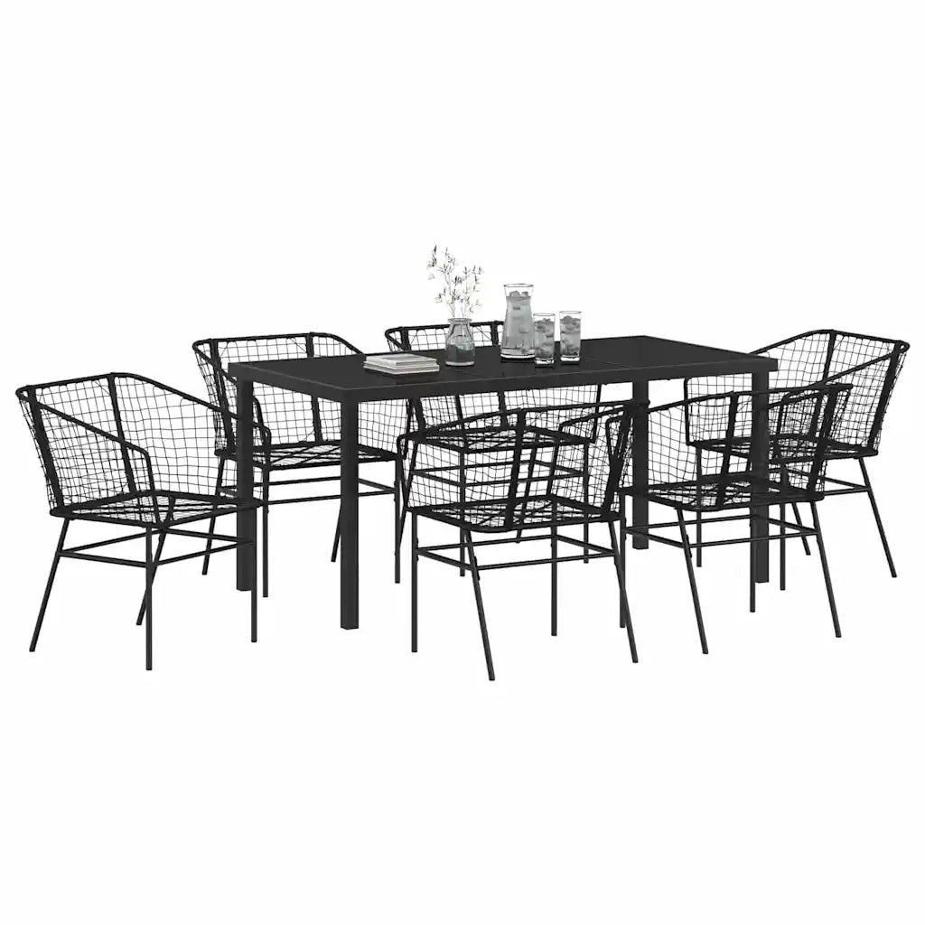 Set da Pranzo per Giardino 7 pz | Set Salotto da Giardino Nero polyrattan