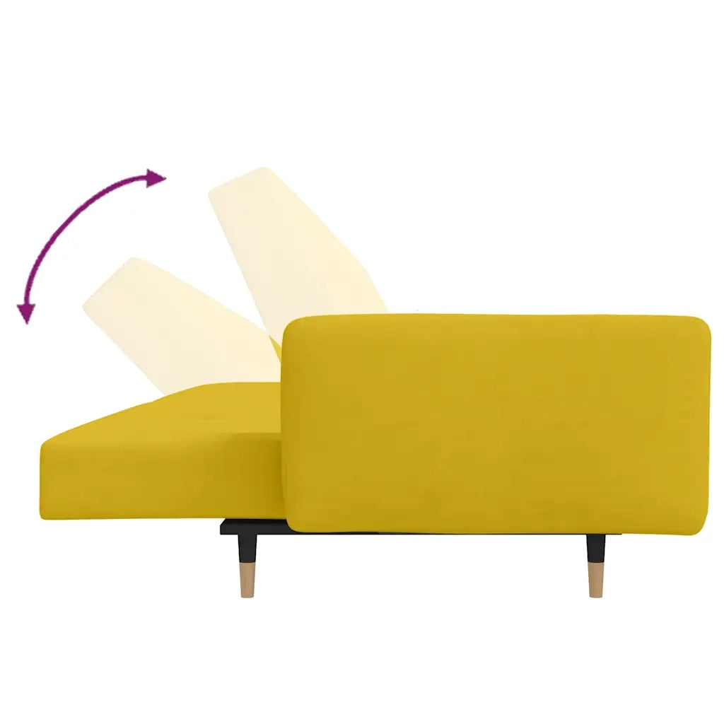 Divano Letto a 2 Posti con 2 Cuscini Giallo in Velluto 375753