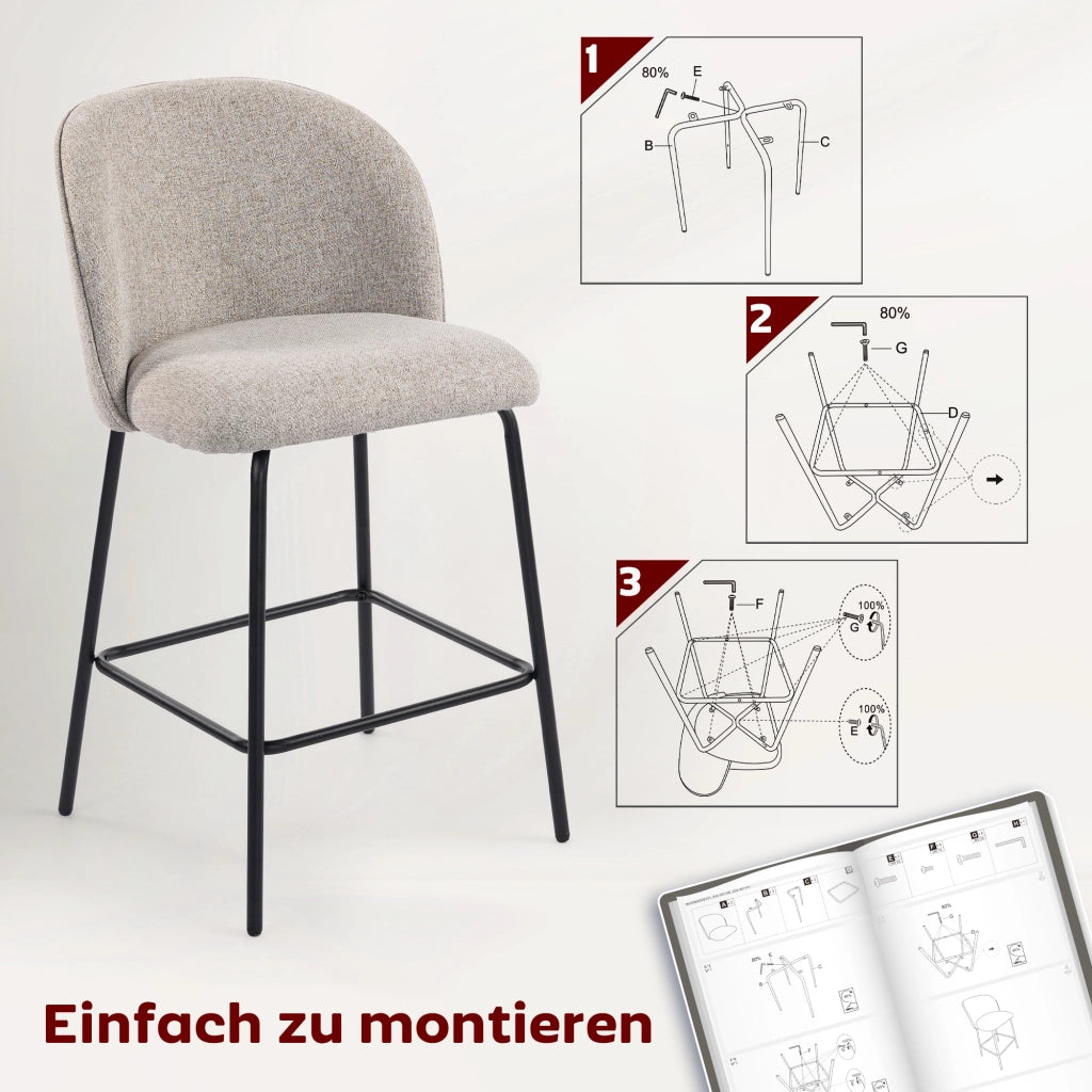 Set di 2 Sedie da Bar con Schienale e Poggiapiedi ¨C zephmum ¨C Grigio Chiaro