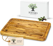 Piastra da taglio di olivo con fessura per l'olio 33 x 22 cm "The Wood Master M" - Piastra da servizio in legno massello, piastra da taglio di olivo