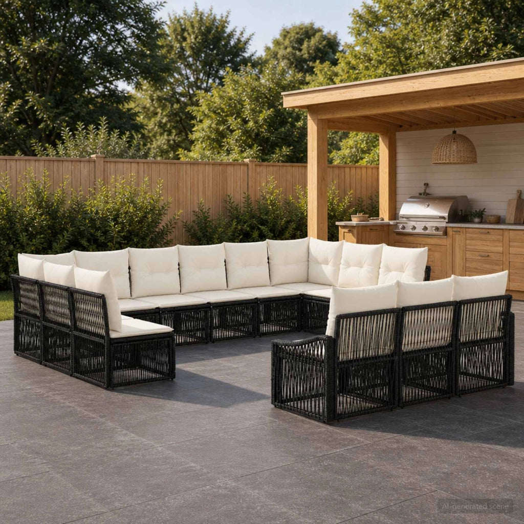 Set Divano da Giardino 13 pz Nero polyrattan 3436156