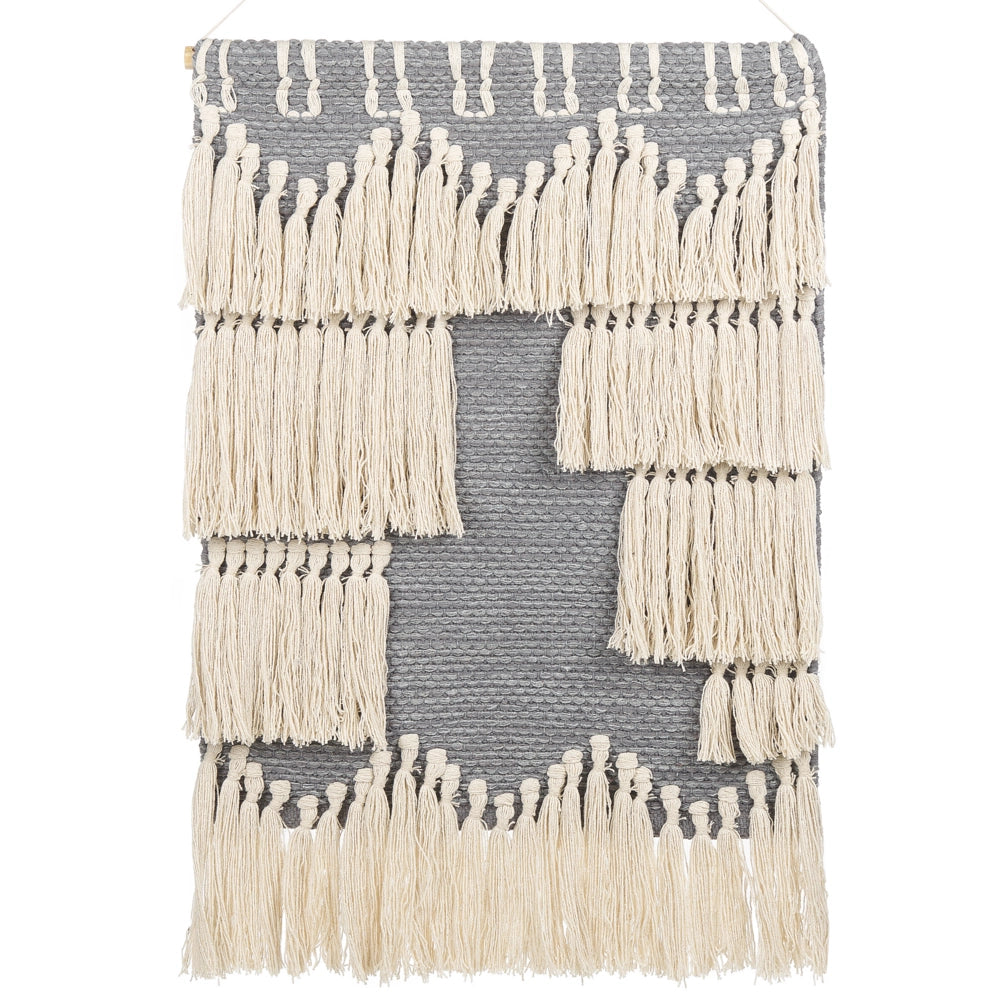 Decorazione da parete in cotone grigio e beige intrecciata a mano con frange Decorazione da parete in stile bohémien Soggiorno Camera da letto