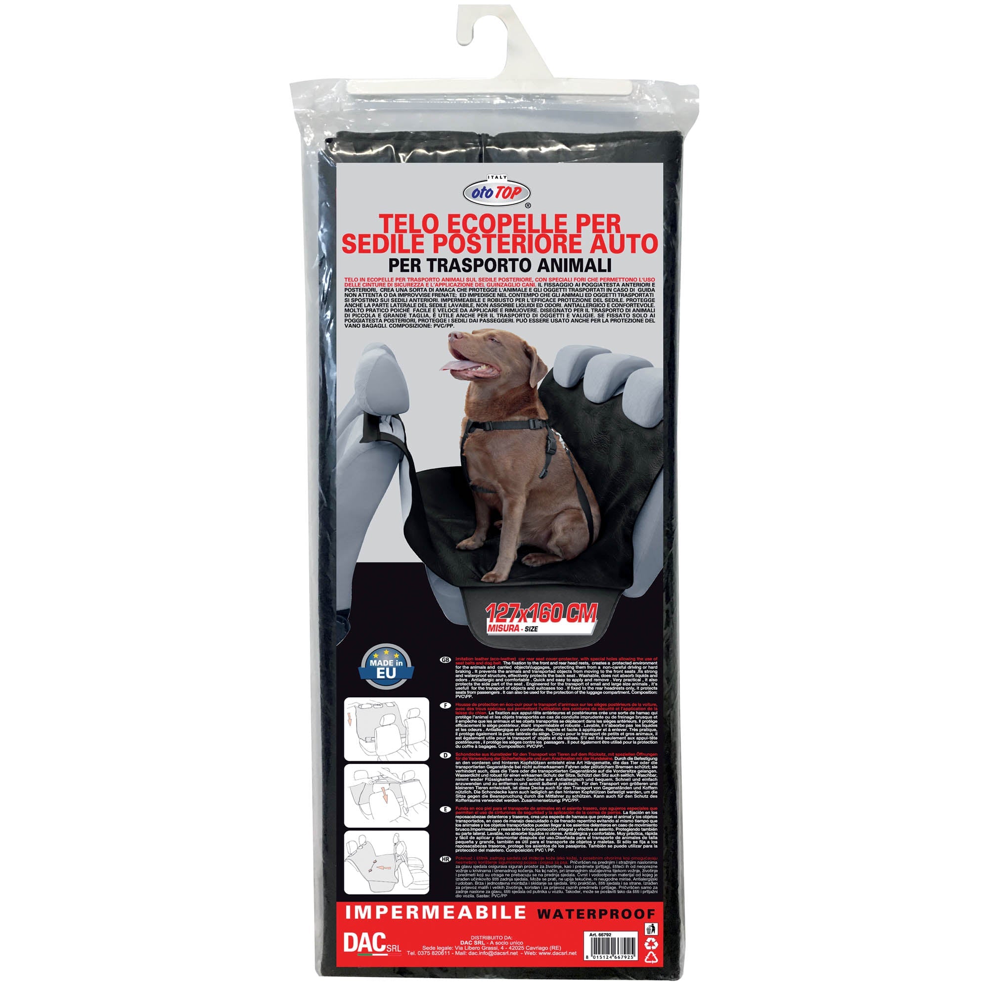 Coprisedile Posteriore Auto per Cani 127x160 cm in Similpelle Nero