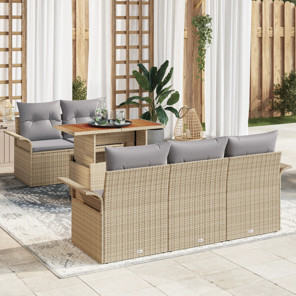 Set Divano Giardino da 6 Pezzi con Cuscini Beige Rattan Polimero