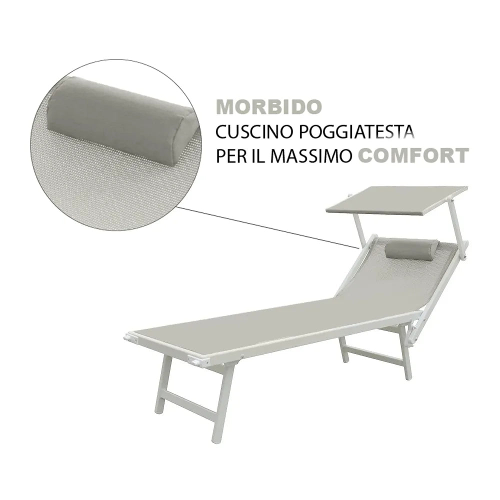 Tempo Style - Lettino Prendisole Grigio con Parasole e telaio bianco