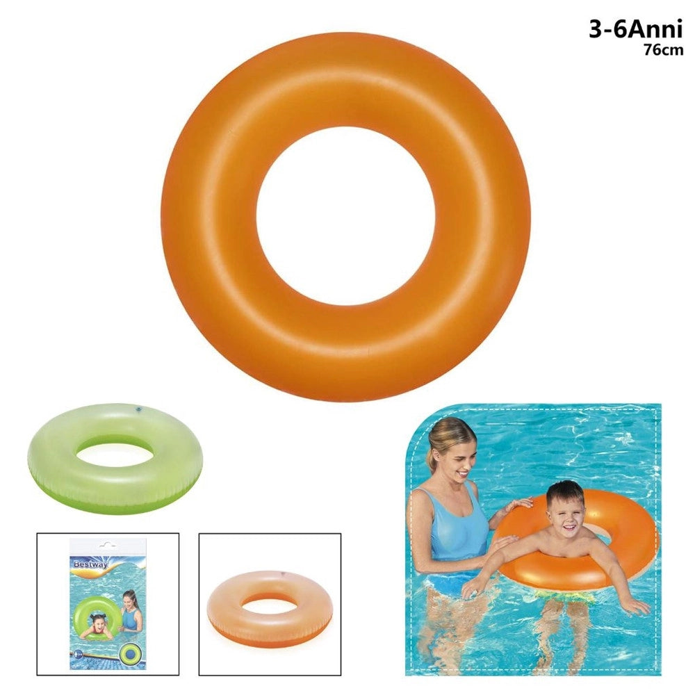 Trade Shop - Ciambella Salvagente Gonfiabile Per Bambini Trasparente Neon Nuoto 76 Cm 36024 -
