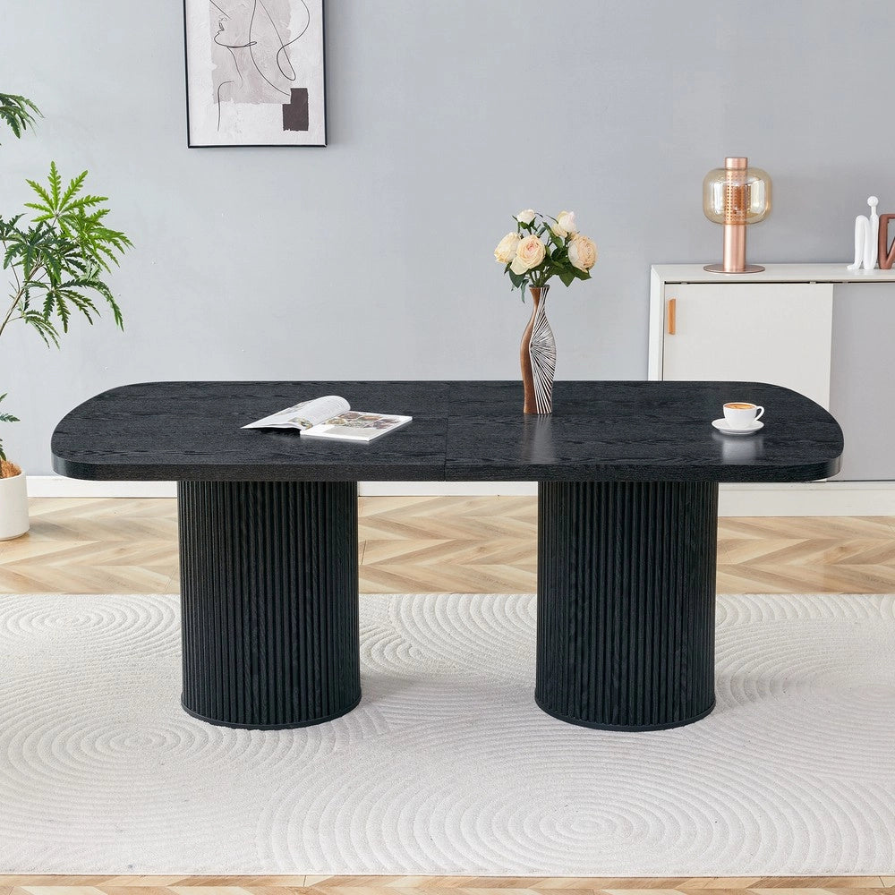 Tavolo da Pranzo Ovale ¨C MINIMAL ¨C Piano MDF Effetto Legno, Gambe a Colonna