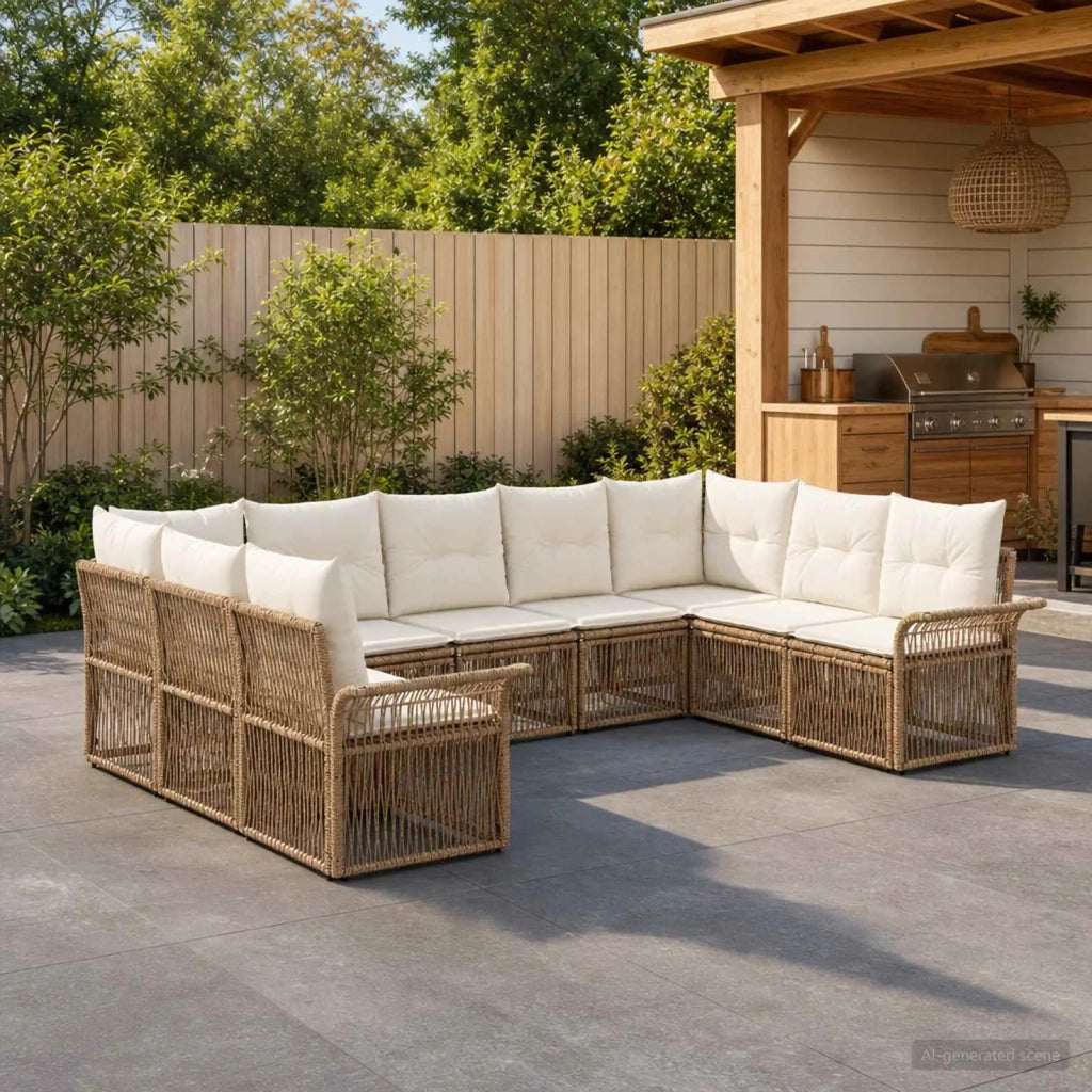 Set Divano da Giardino 9 pz Beige polyrattan 3434934