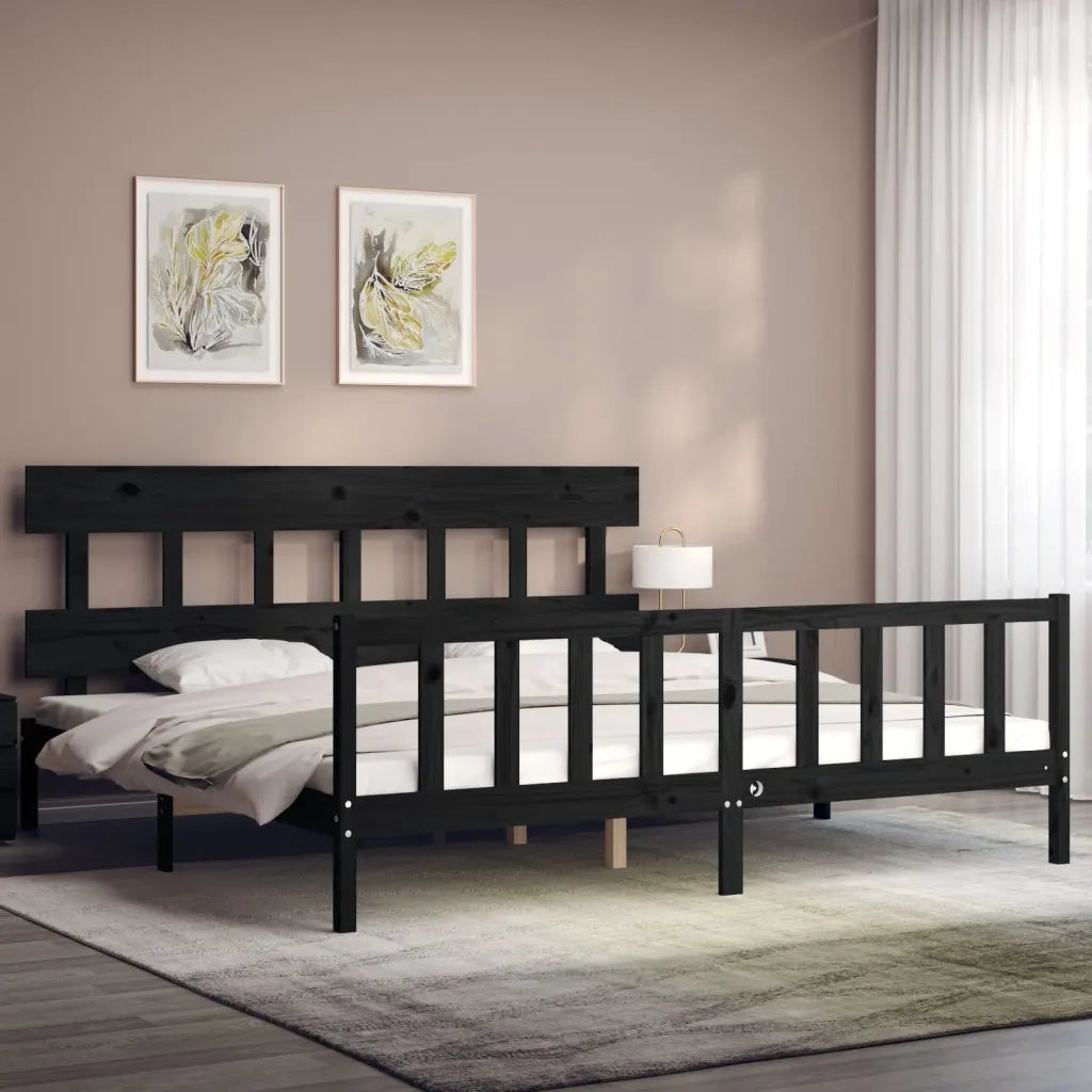 Giroletto con Testiera Nero 200x200 cm in Legno Massello 3193360