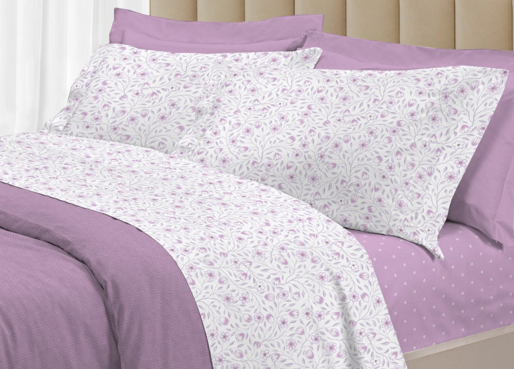 Completo Lenzuola Letto 100% Cotone Italy 3027 Disegno Melody - Matrimoniale - Rosa