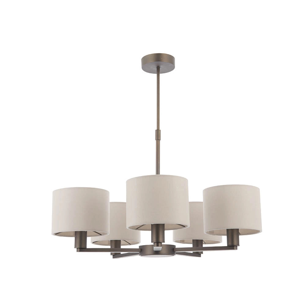 Lampadario 5 luci bronzo antico paralumi lino E14 Daley
