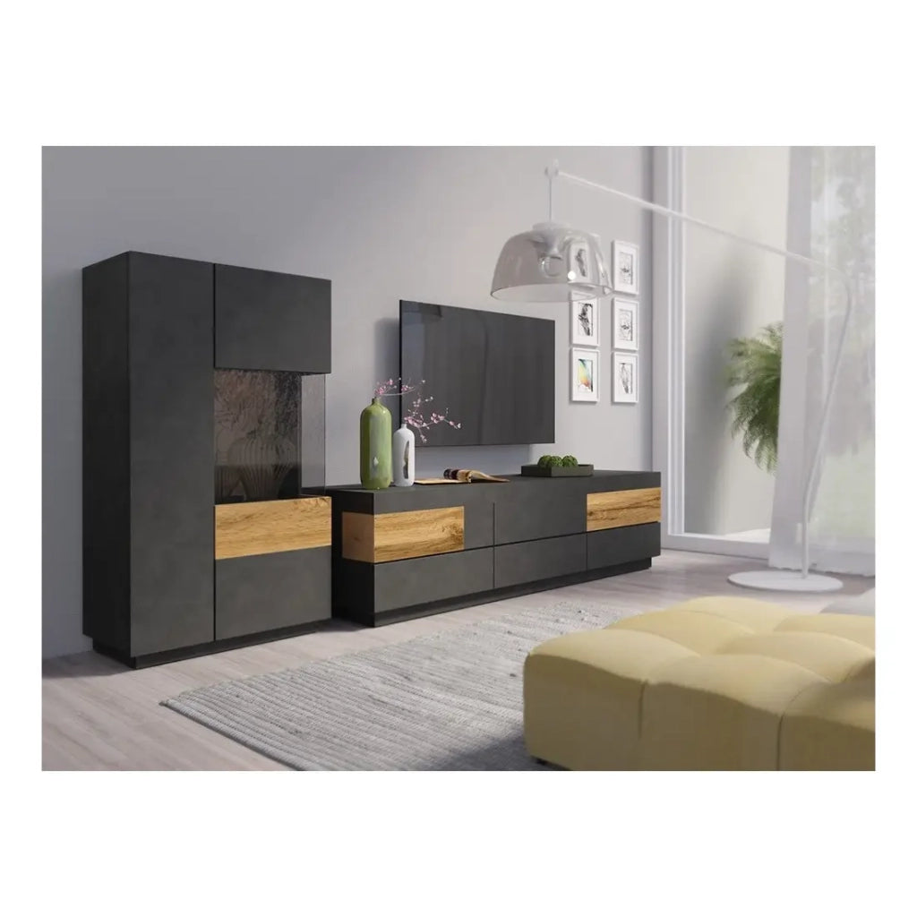 Mobile TV 200 cm KILES con 6 grandi cassetti - Dimensioni 206.3 x 53.6 x 50.3 cm