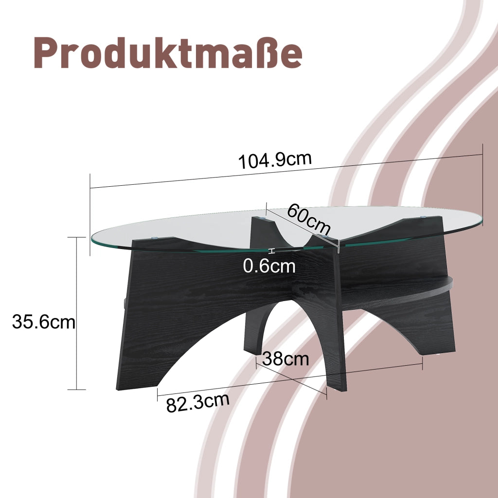 TAVOLINO Ovale in Vetro di Sicurezza 104,9 x 60 x 35,6 cm Nero/Trasparente