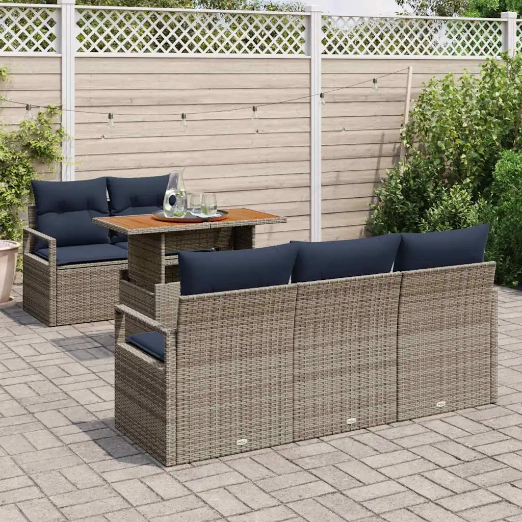 Set Divano da Giardino con cuscino 6 pcs grigio e blu navy