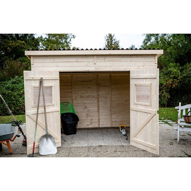 Casetta in legno da giardino con tetto inclinato – 280x200 cm – pannelli 16 mm, porta vetrata e struttura rinforzata – CD2820.02 Foresta