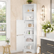 Mobile bagno angolare triangolare in MDF con finitura laccata, 2 ante, 2 ripiani aperti e divisori regolabili, bianco