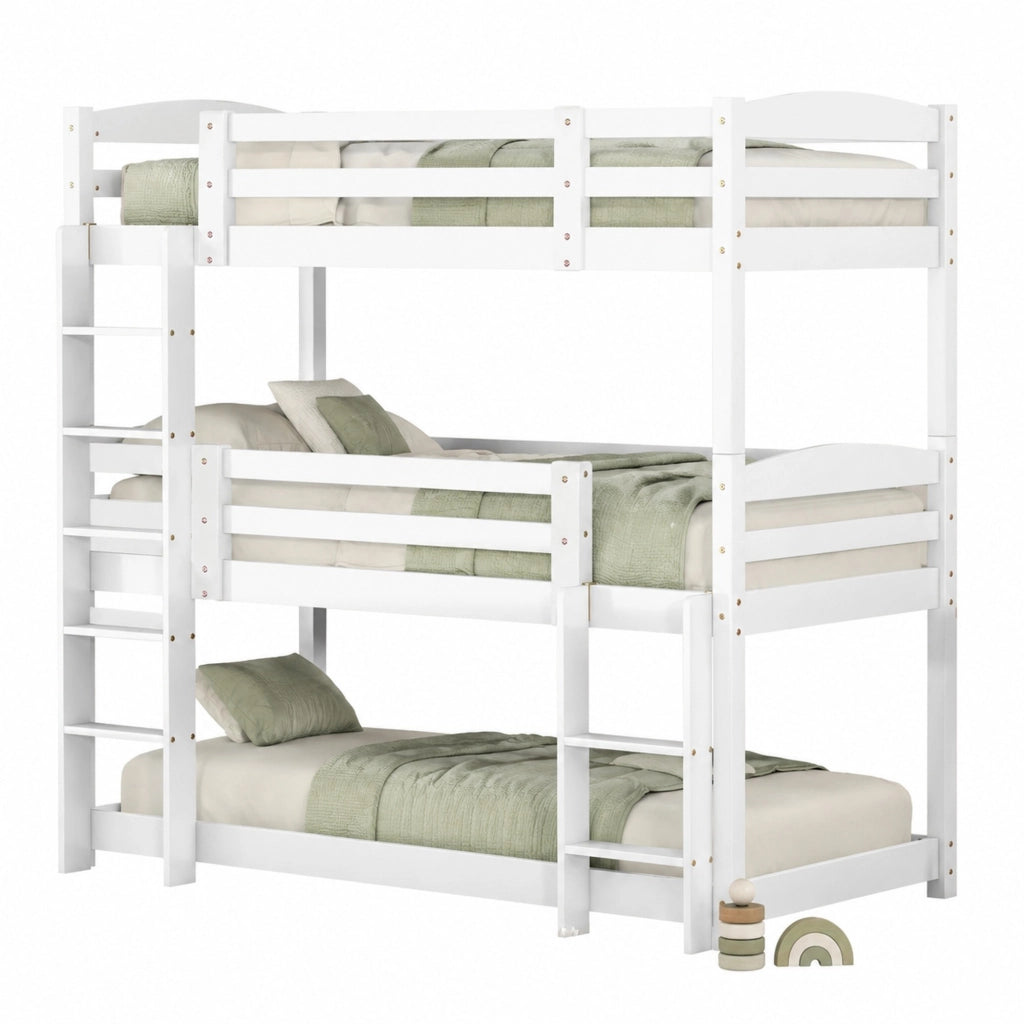 Letto a castello triplo per bambini 90x200 cm in legno di pino e MDF; bianco