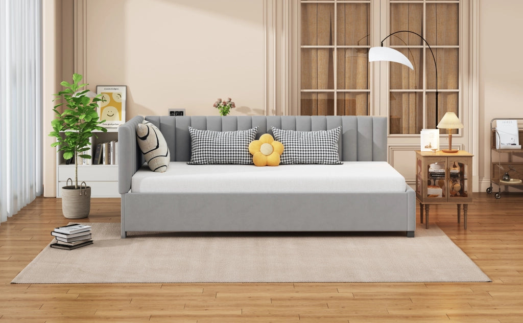 Letto sofà multifunzione in velluto grigio 90x200 cm