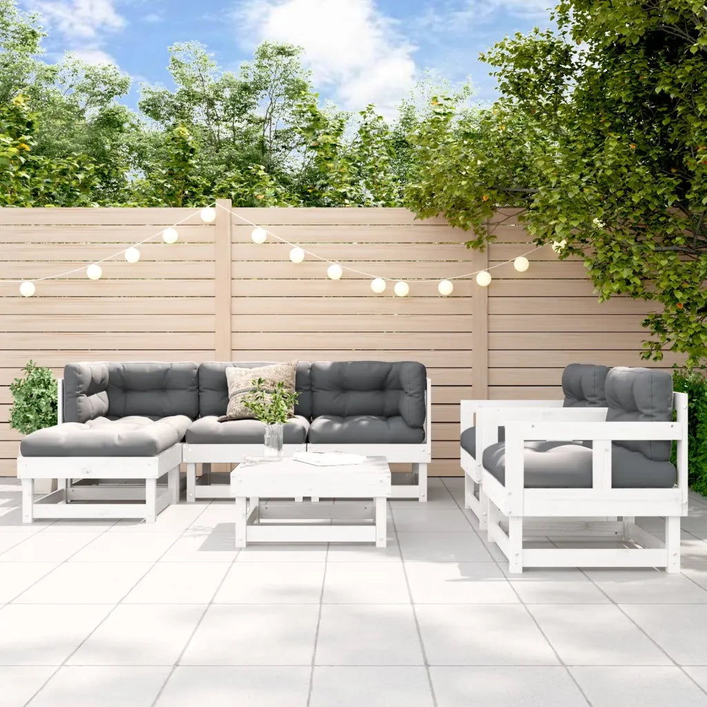 Set Salotto da Giardino 7 pz Bianco in Legno Massello di Pinocod mxl 69967
