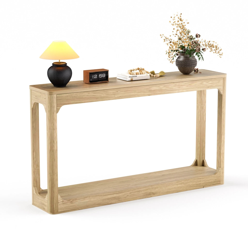 Consolle con 2 ripiani aperti; montaggio semplice - per ingresso - in MDF - naturale - 140 cm