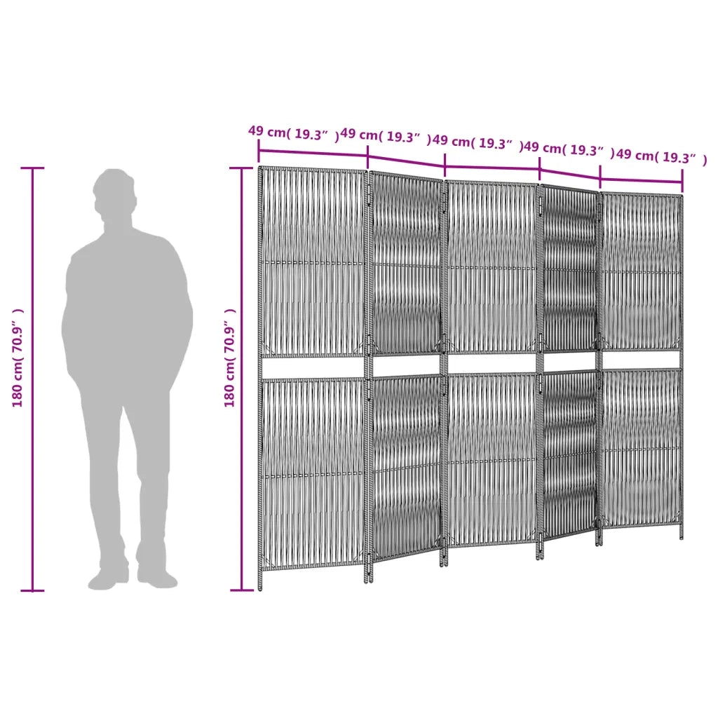 Divisorio per Ambienti | Divider per stanze | Paravento a 5 Pannelli Grigio in Polyrattan