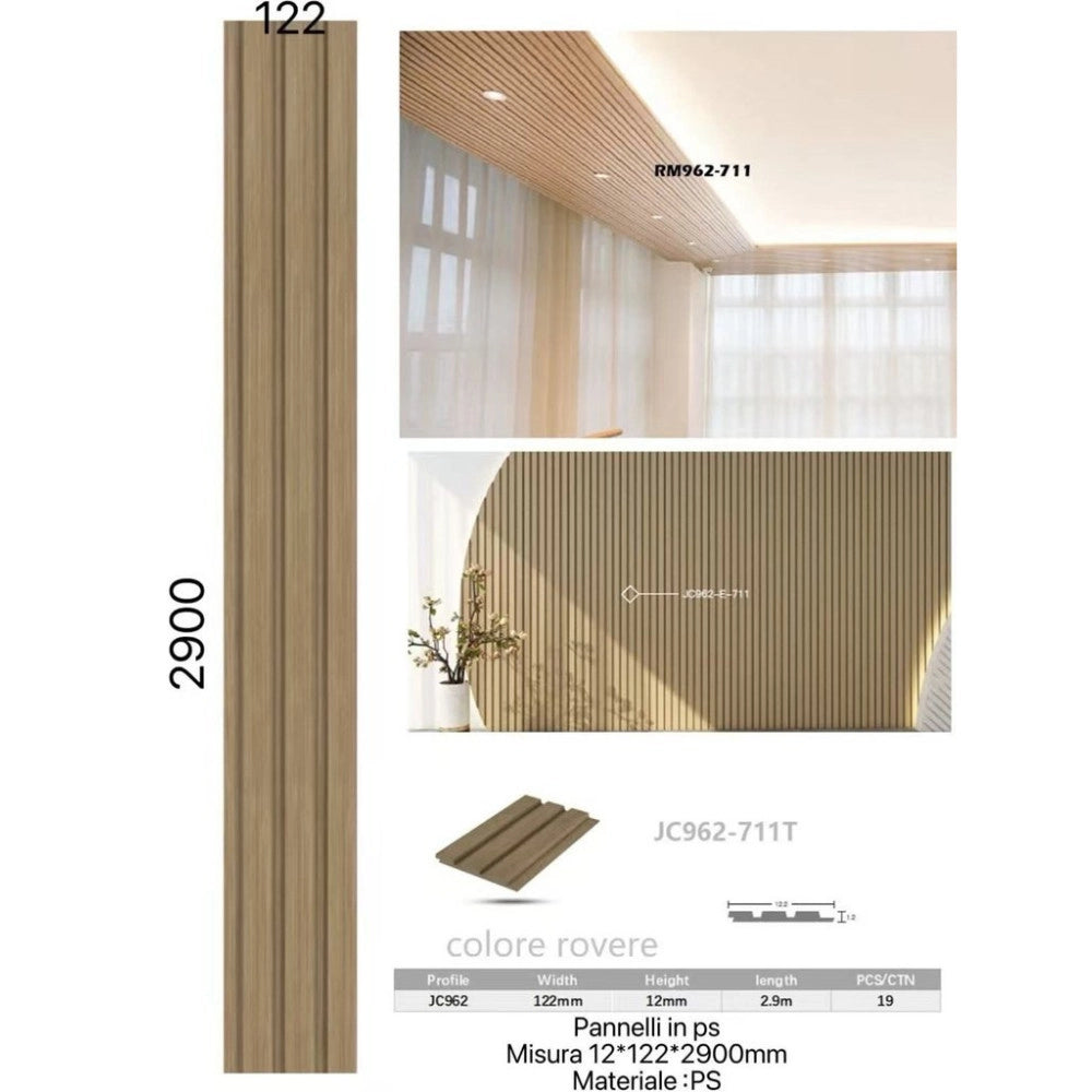 Trade Shop - Pannello Decorativo 3d Effetto Rovere 122x290 Cm Doghe Verticali In Ps -