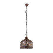 Lampadario A Sospensione Vintage Jadida Acciaio Rame Anticato Vetro 1 Luce E27