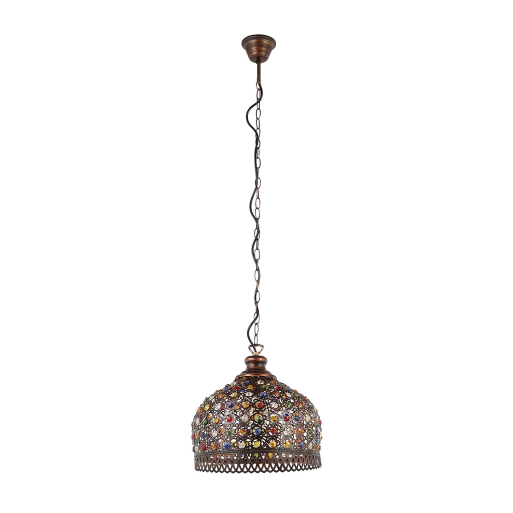 Lampadario A Sospensione Vintage Jadida Acciaio Rame Anticato Vetro 1 Luce E27