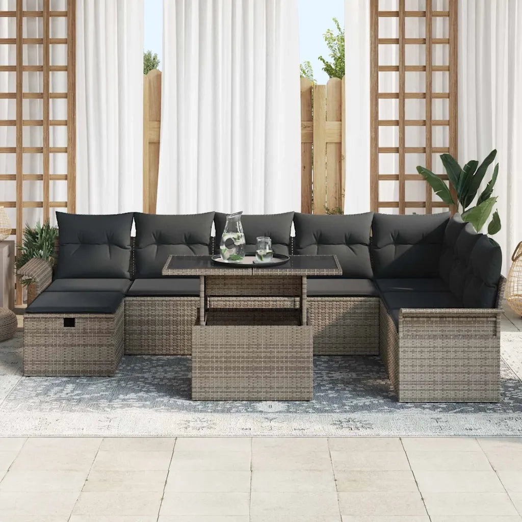 Set Divano da Giardino con cuscino 9 pcs Grigio Poly Rattan 3359696