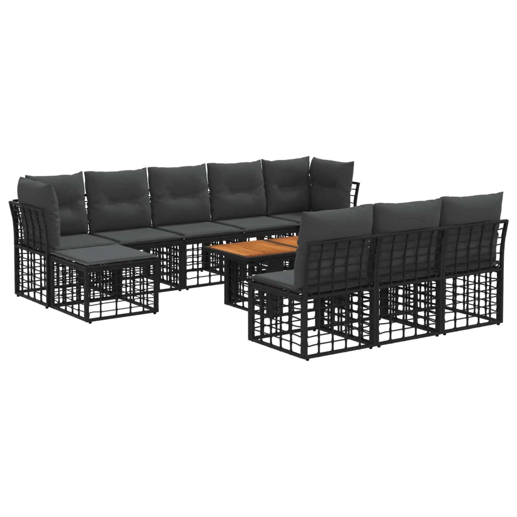 Set Divano da Giardino 11 pz Nero e Grigio scuro polyrattan 3437907